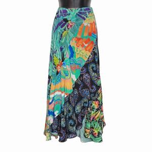ROBERT GRAHAM RILEY MULTI PRINT SILK SKIRT BOHO PATCHWORK HIPPIE ASYMMETRIC SZ 2